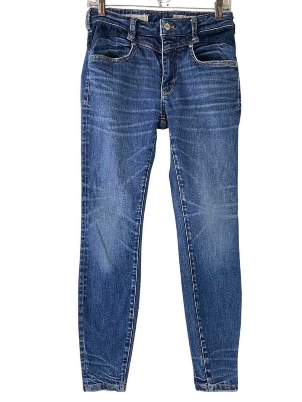 Anthropologie Pilcro High Rise Faux Suede Trimmed Skinny Jeans Western Denim